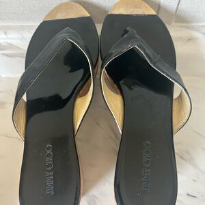 Jimmy Choo Black Wedge Cork Sandals